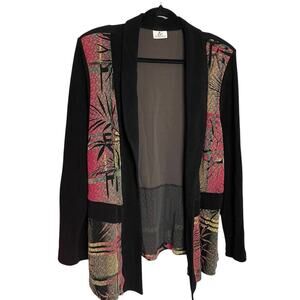 Vintage IC by Connie K Cardigan Womens  XL Black Asian Bamboo‎ Print Art To Wear